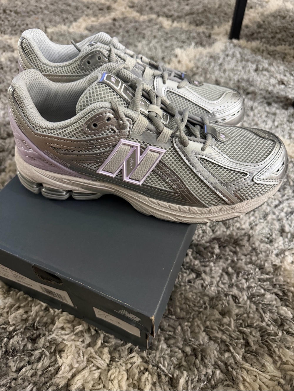 New Balance 1906r Women's Silver Athletic Sneakers with Light Purple trim